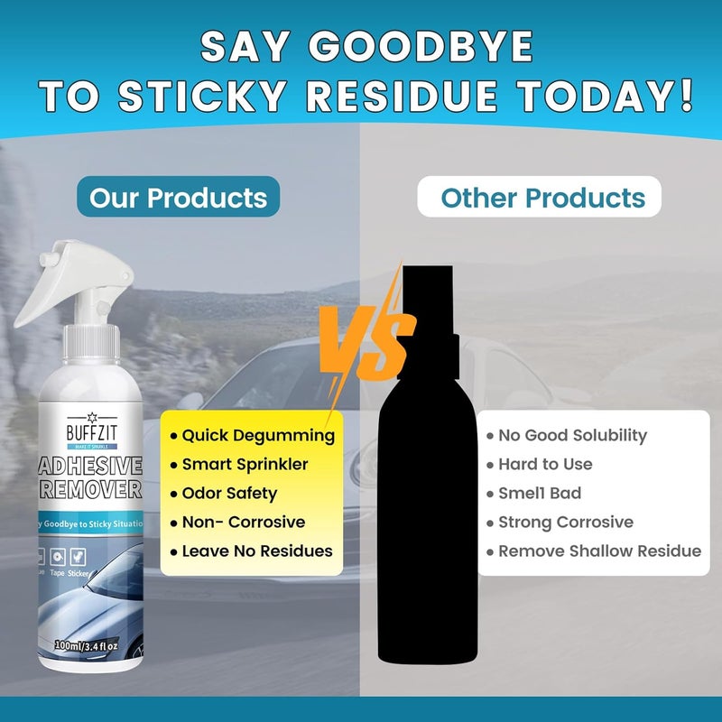 BUFFZIT Store Car Adhesive Remover - Glue Removal Spray for Decals, Stickers, Labels & Tape on Bumper Glass Paint Glue Gone with Plastic Scraper Tool – 100ml/3.4oz - Image 5
